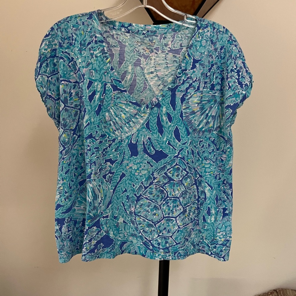 Lilly Pulitzer Top - Blue V Neck Daley Tee Shirt